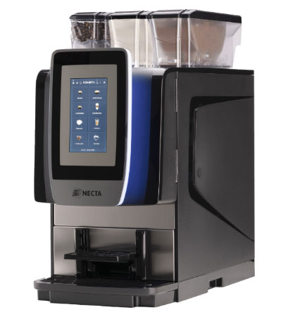 Die Kaffeemaschine KOMETA ist ein bedienerfreundlicher Vollautomat für Firmen, ideal für kleine Kaffeeküchen und bis zu 100 Tassen Kaffee pro Tag.