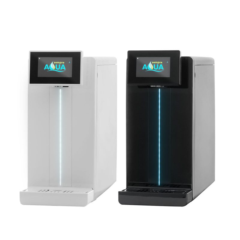 Kompakter Wasserspender fürs Büro mit gekühltem, stillem oder sprudelndem Wasser. Der SempreAQUA PowerSpeed 20 liefert bis zu 20 Liter pro Stunde und ist in Weiß und Schwarz erhältlich.